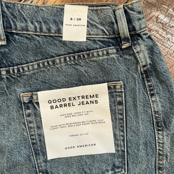 Good American Good Extreme Barrel Jeans High Rise Balloon Fit Indigo Blue Size 8 - Picture 9 of 16